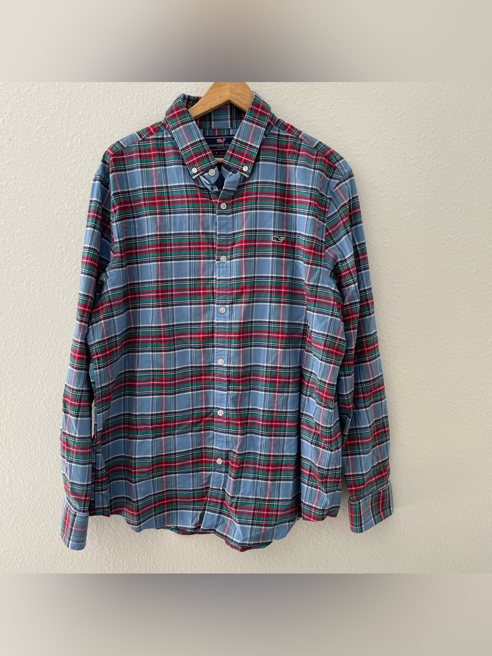 Vineyard Vines Slim Fit Whale Shirt Red Blue Green Plaid Button-Down Shirt XL